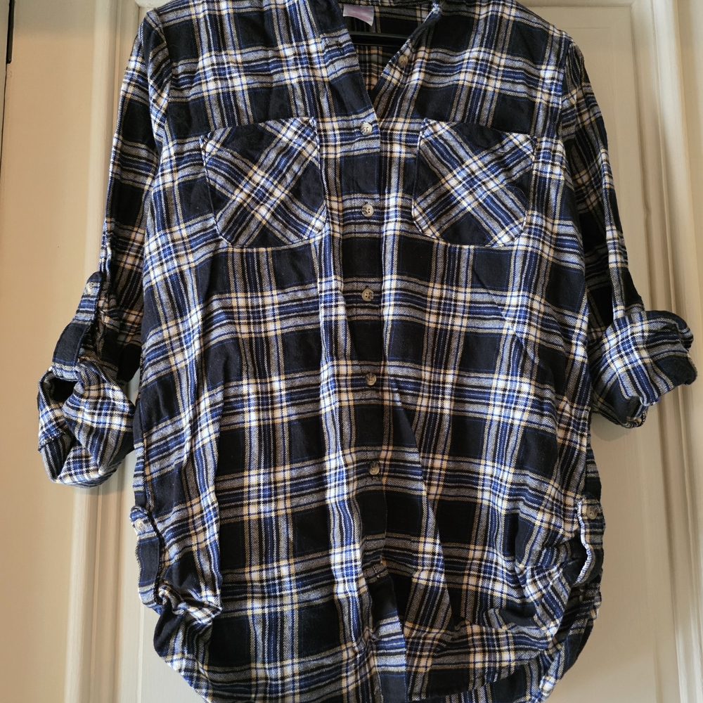 No Boundaries Blue and Yellow Plaid Shirt